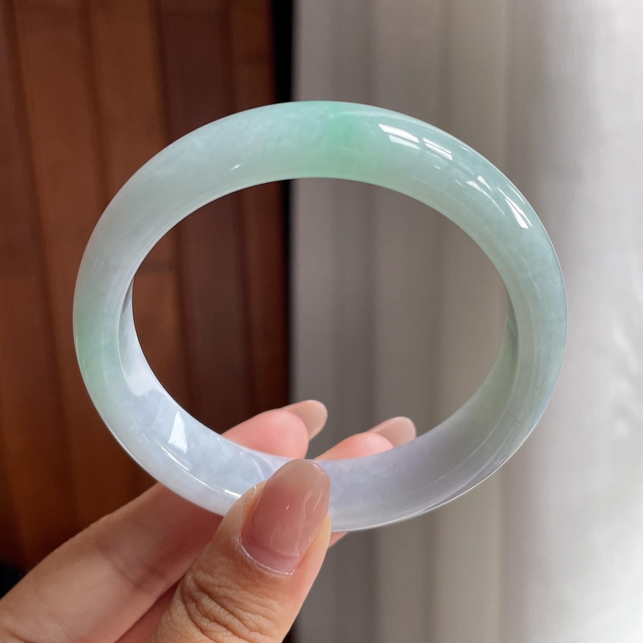 细糯冰淡春彩正圈平安镯 55圈 天然缅甸A货翡翠（yc693798）