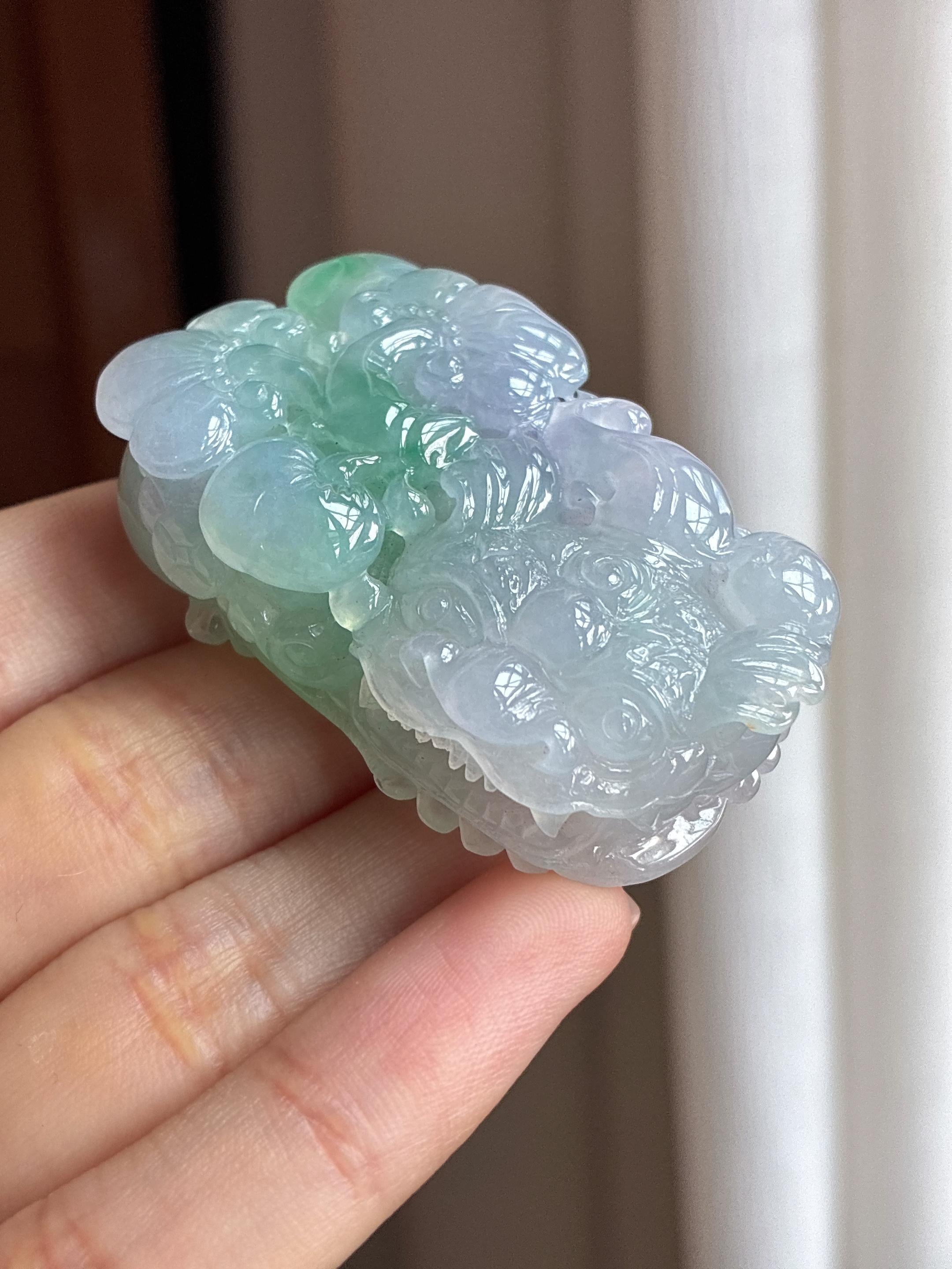 糯冰春带彩翡翠貔貅天然缅甸A货翡翠（yc436963）