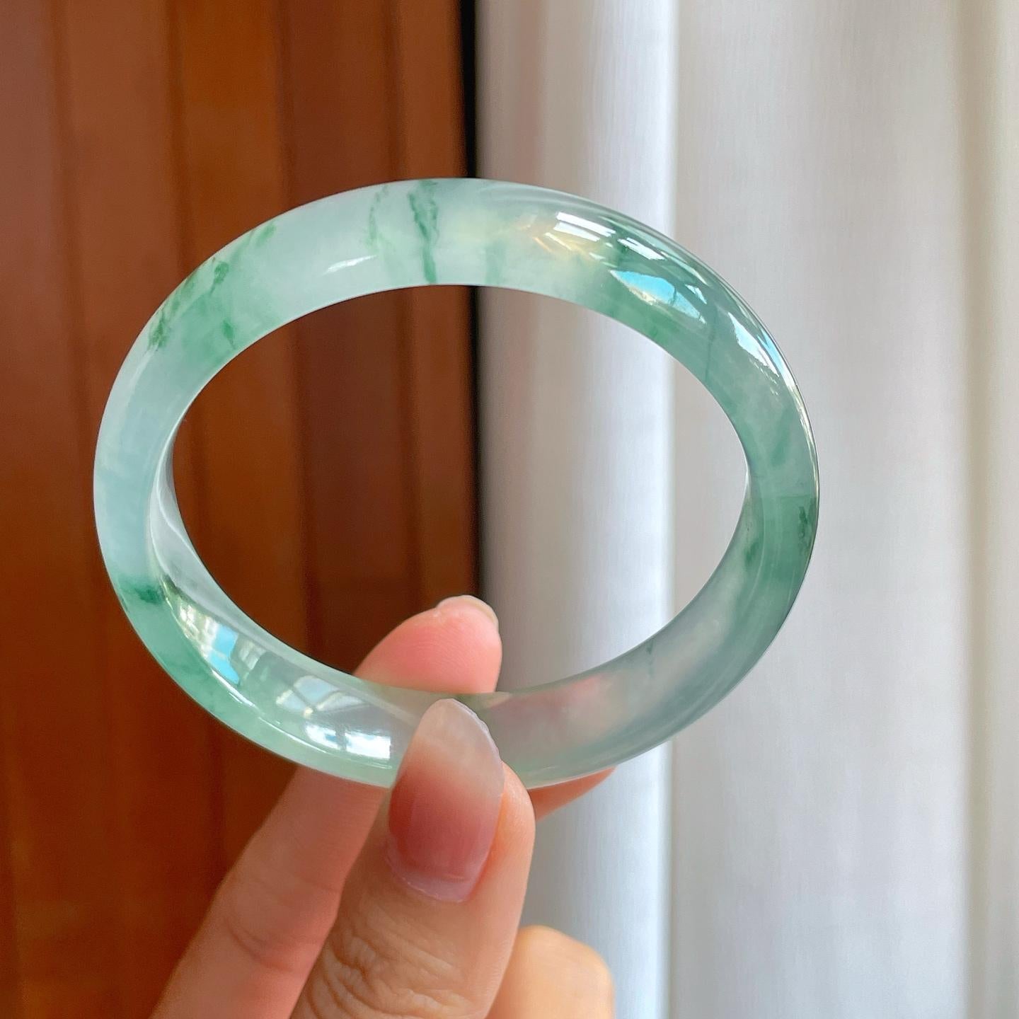 冰玻种飘花翡翠平安镯（57.5mm）（yc318586）