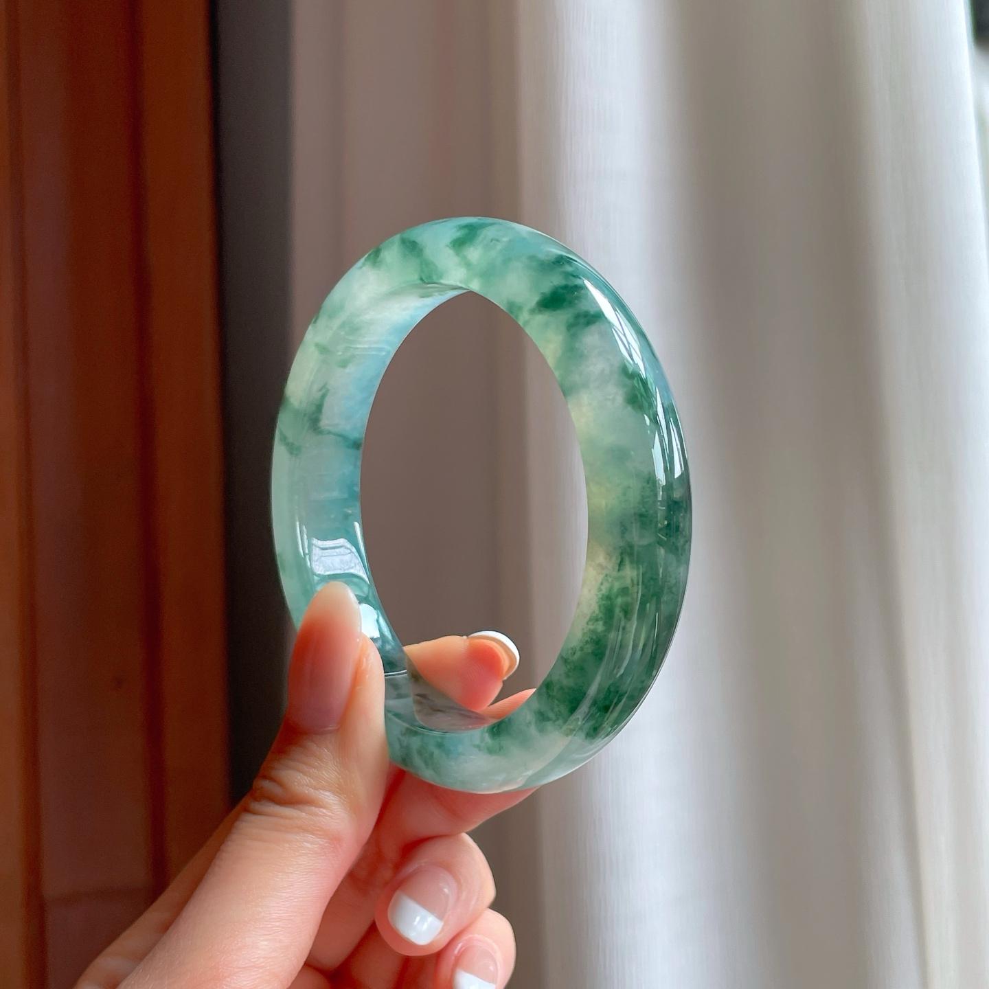 冰种飘花翡翠平安镯（59mm)（yc388724）