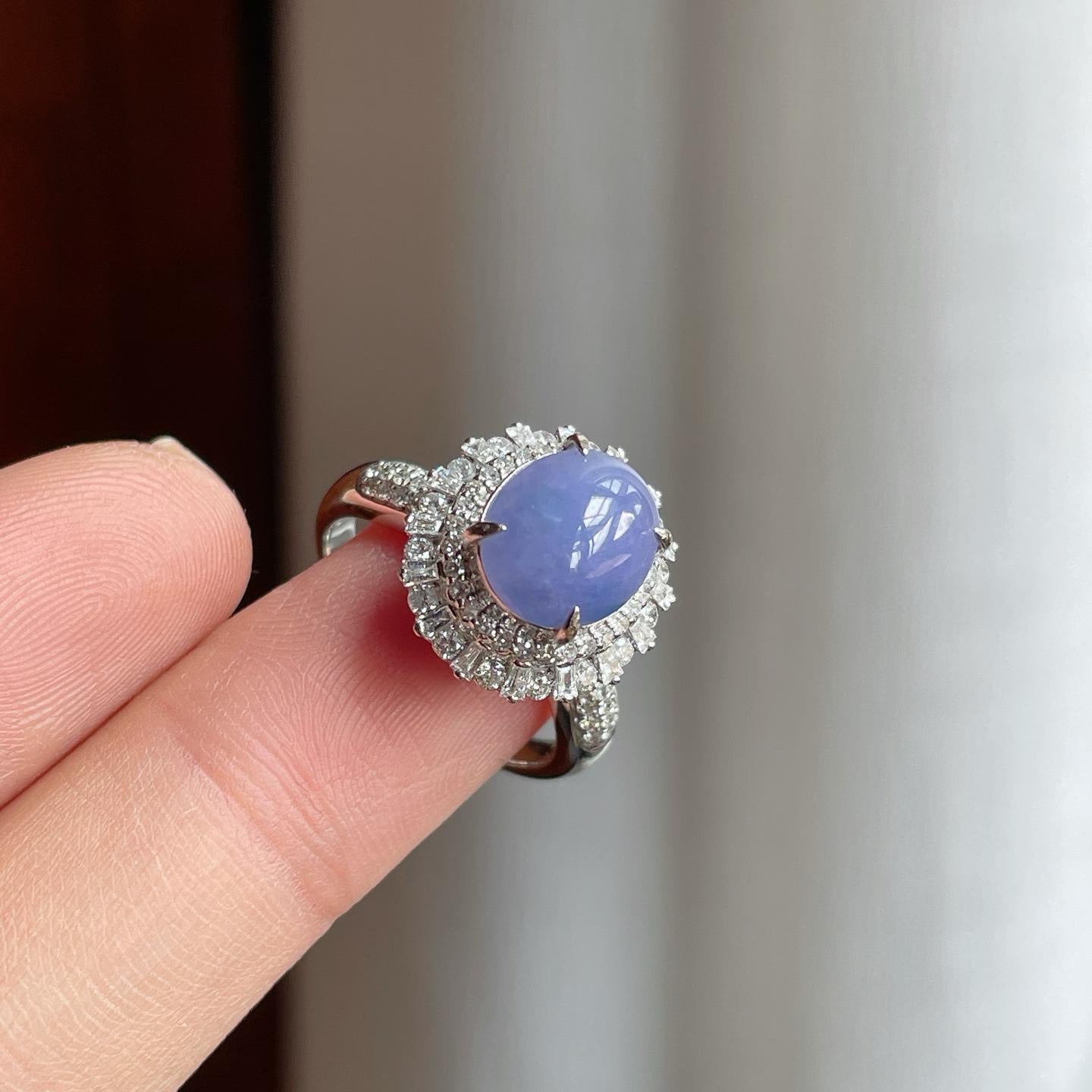 18k金钻镶冰种紫罗兰翡翠蛋面（yc182155）