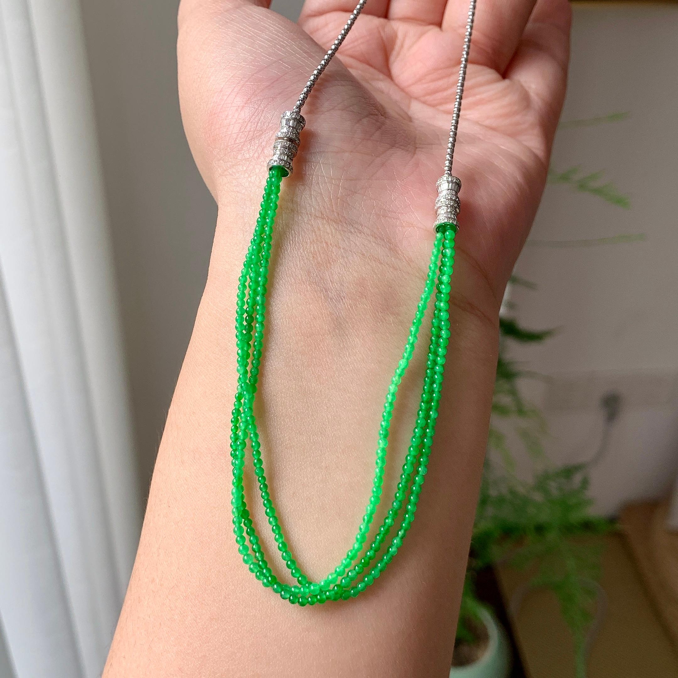 18K金钻镶糯冰种满绿小米珠链/手链（两用款）（yc252058）