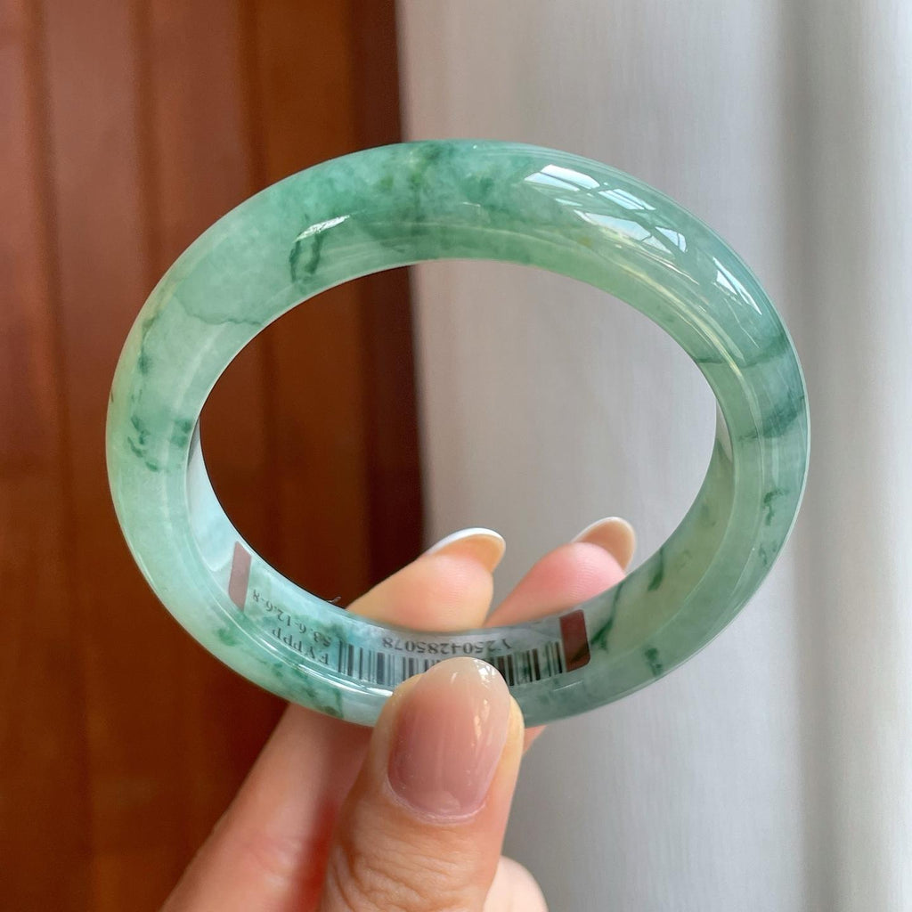 糯冰飘花翡翠平安镯（53.7mm)（yc373461）