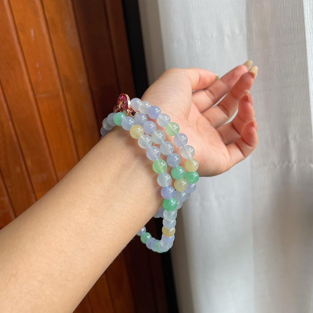 冰种玛卡龙翡翠珠串项链（yc221898）