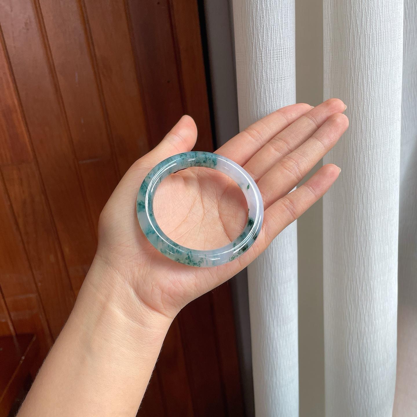 糯冰水墨花翡翠圆条手镯（53.5mm）（yc414712）