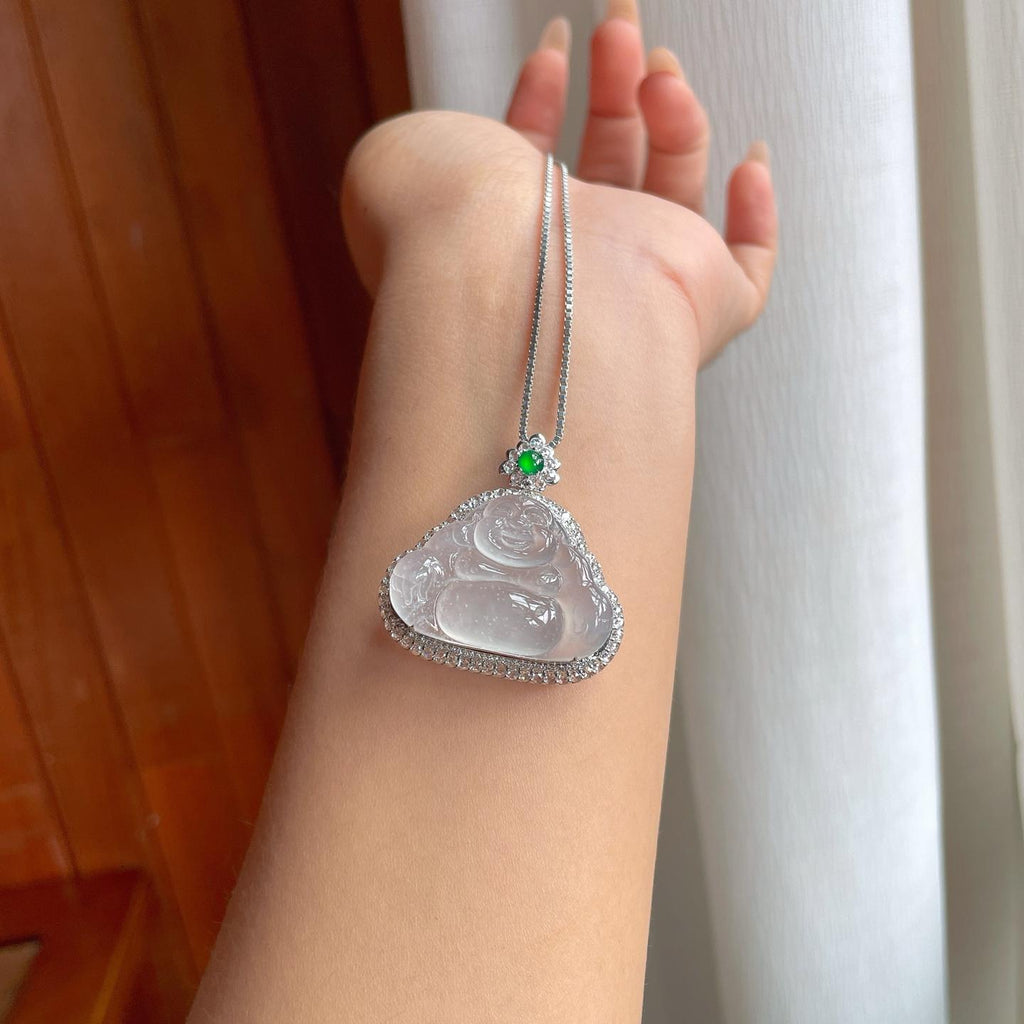 18k金镶冰种无色翡翠佛公（yc239363）