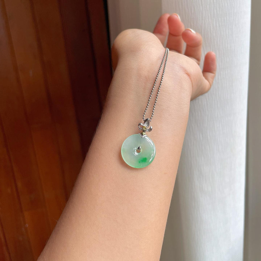 18k金扣冰种带色翡翠平安扣（yc248546）