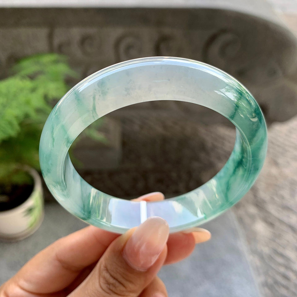 糯冰种飘花平安镯（57.5mm）（yc195368）