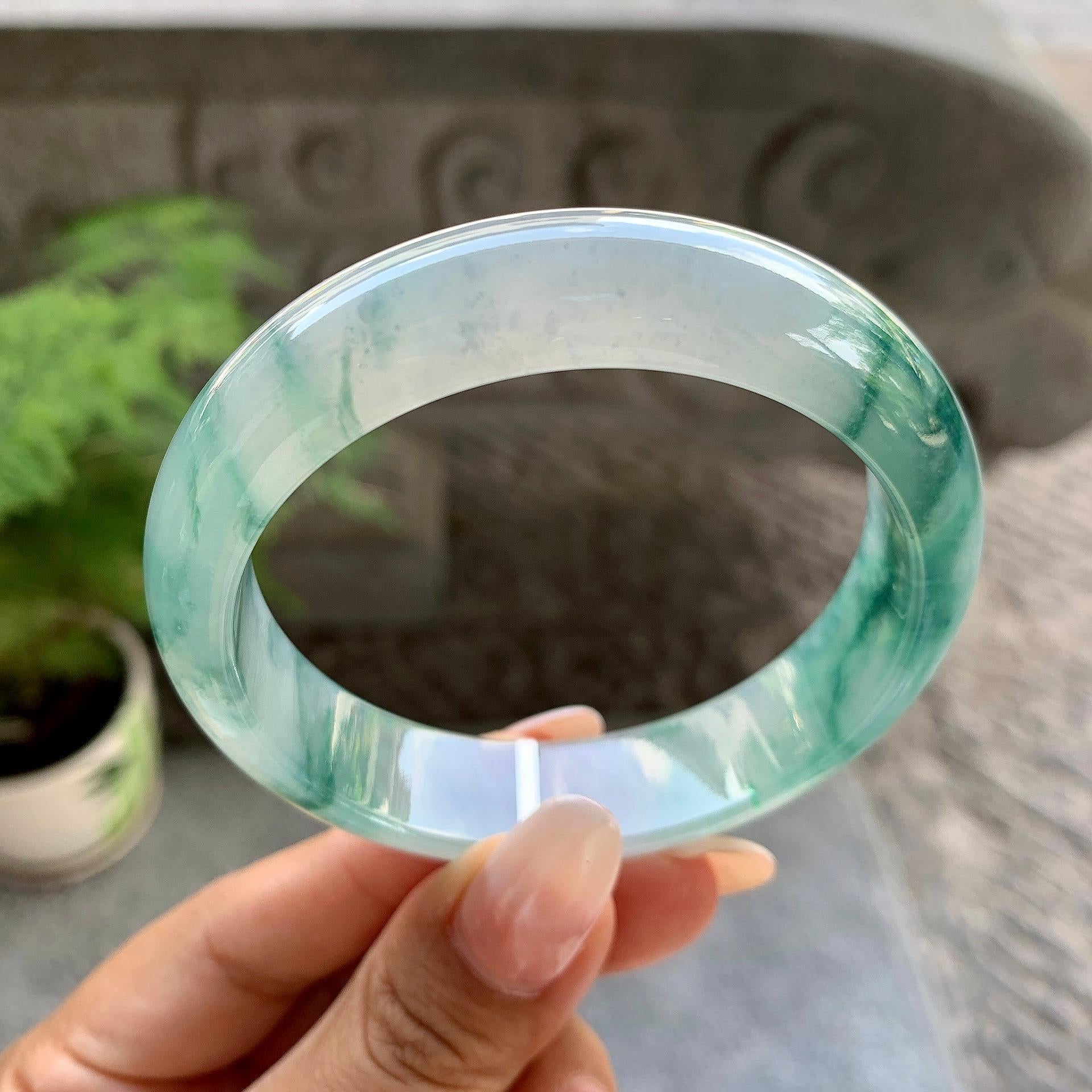 糯冰种飘花平安镯（57.5mm）（yc195368）