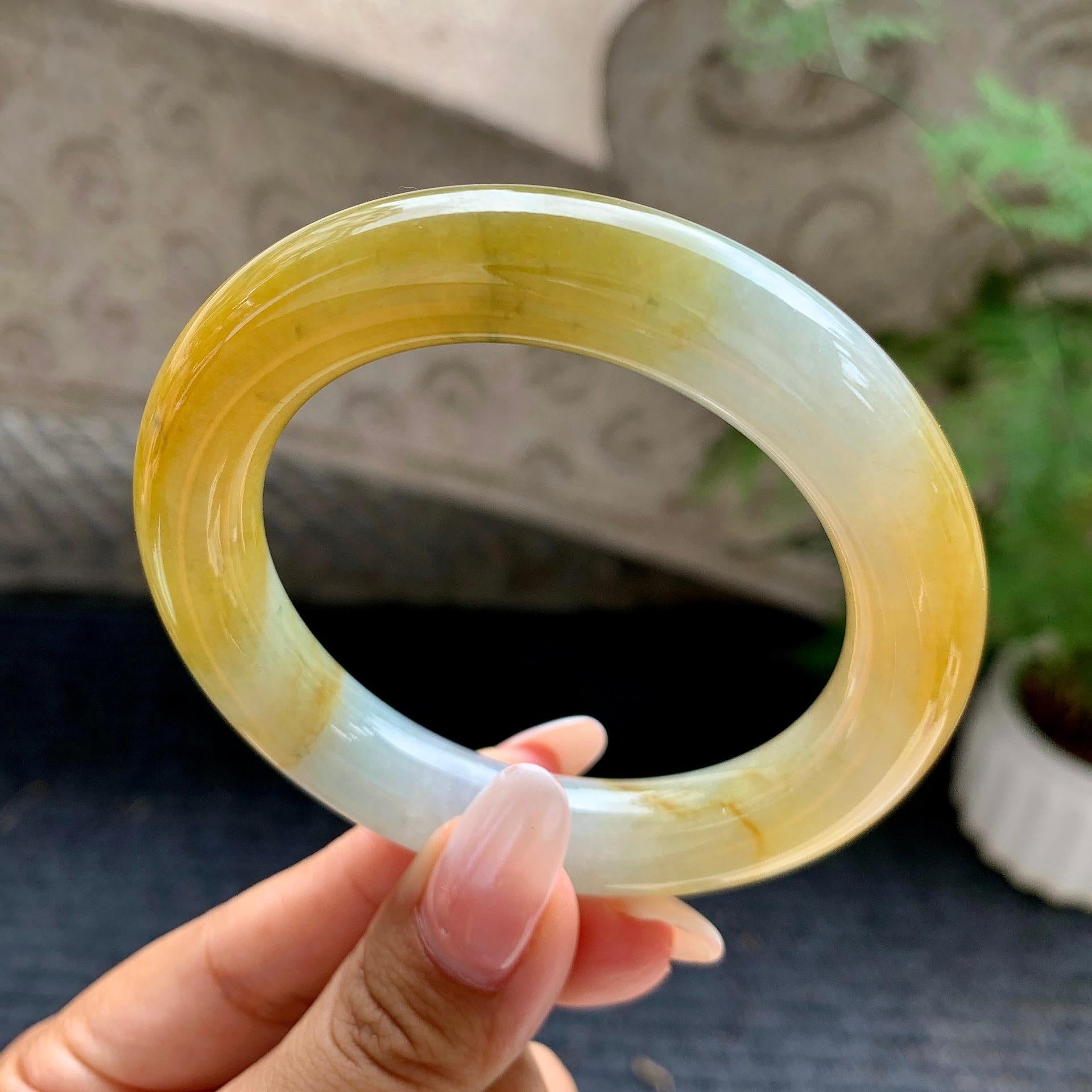 细糯种黄翡圆条手镯（55.1mm）（yc196542）