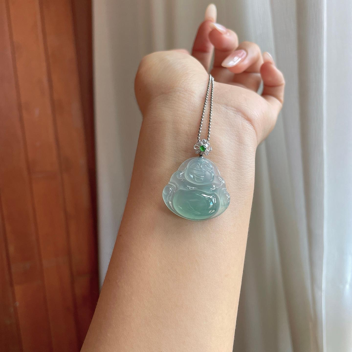 18k金钻镶冰种晴底翡翠佛公（yc269024）