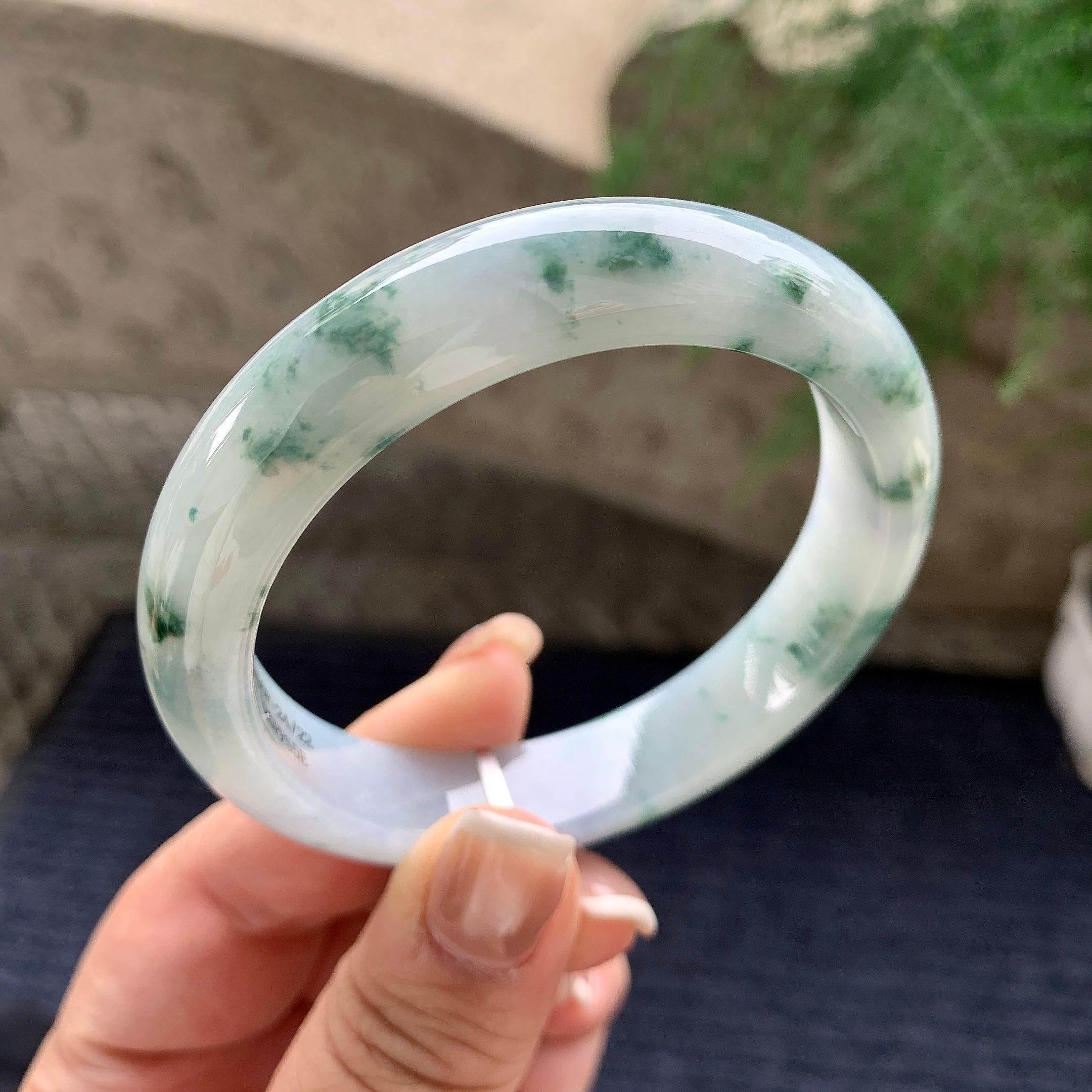 细糯种飘蓝花正圈平安镯 57.5圈口 天然缅甸A货翡翠（yc376068）
