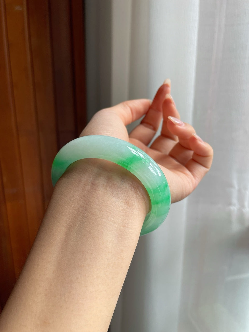 糯冰种飘色平安镯（54mm）