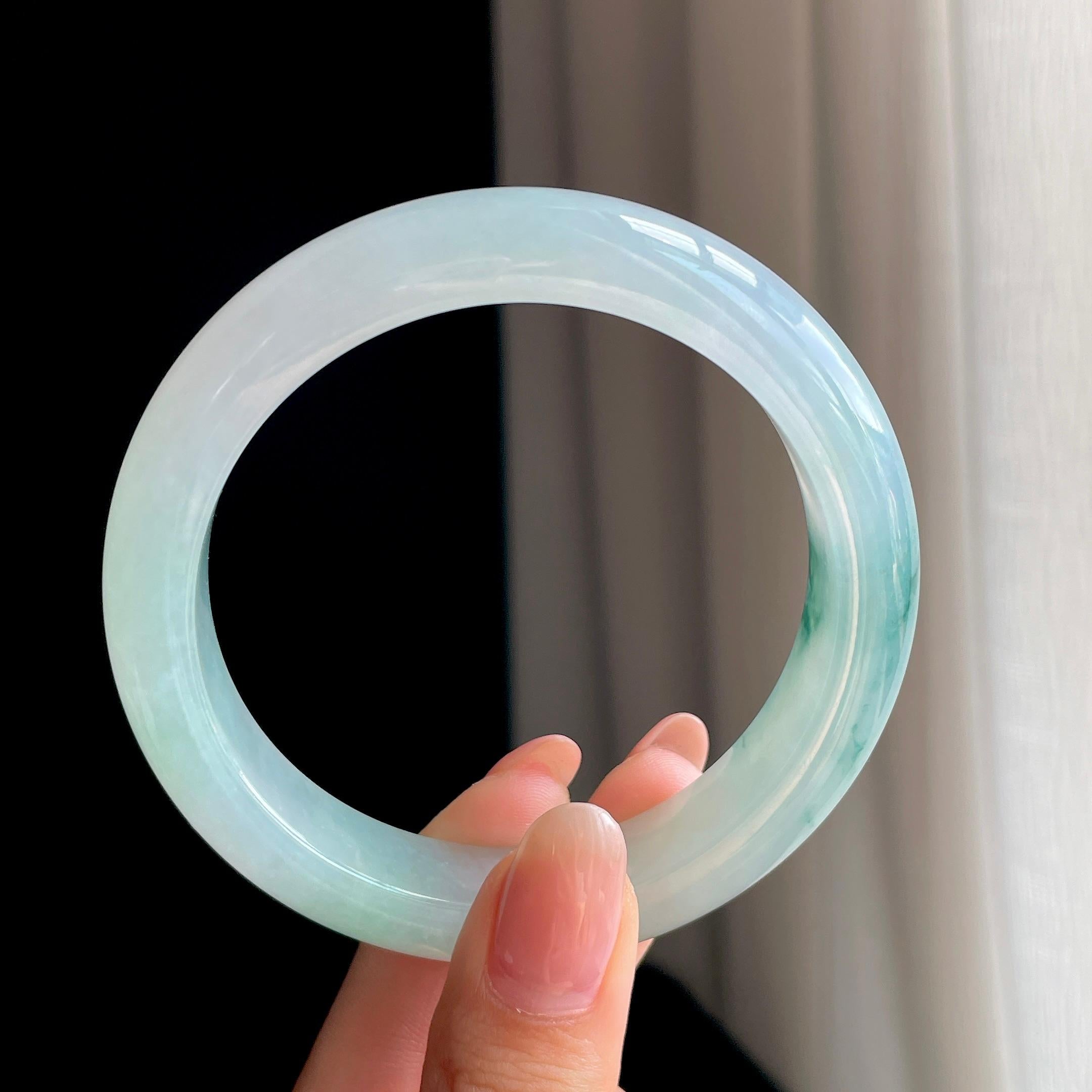 冰种飘花翡翠平安镯（58.7mm)（yc342537）