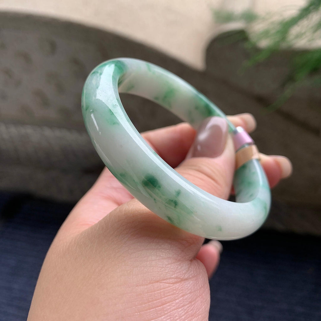 细糯种飘绿花正圈平安镯 54.8圈口 天然缅甸A货翡翠（yc405545）