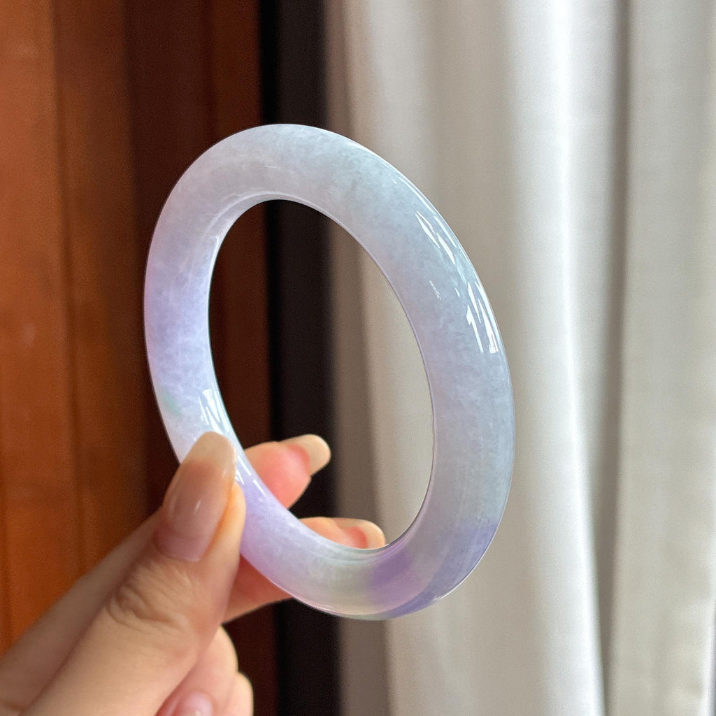 糯冰春带彩圆条手镯 55圈 天然缅甸A货翡翠（yc457475）