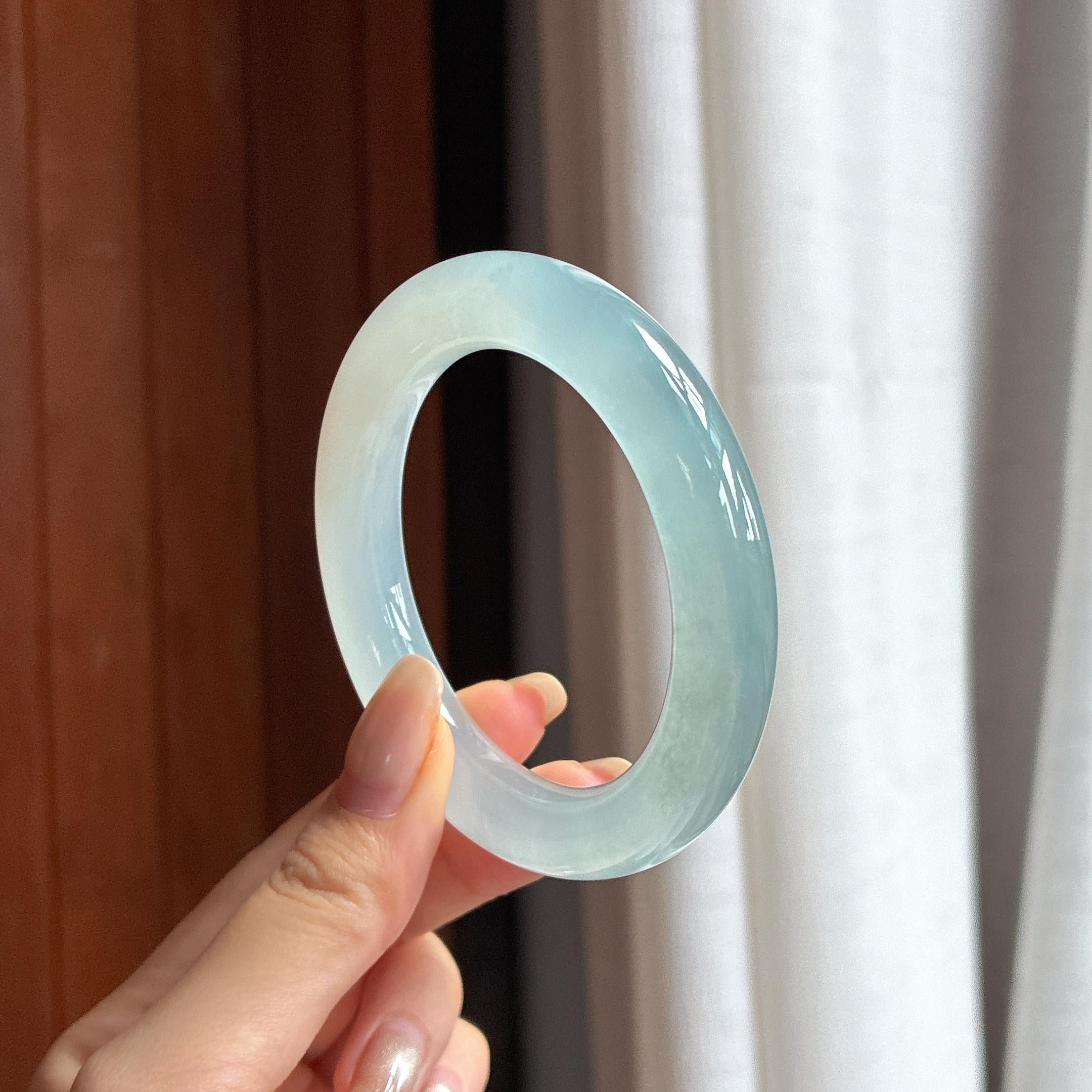 冰种蓝晴圆条手镯 53圈 天然缅甸A货翡翠（yc454459）
