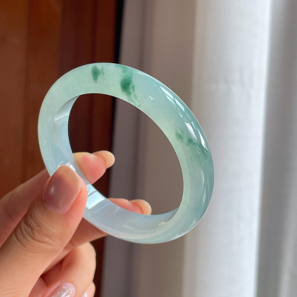 冰种飘花翡翠平安镯(53mm)（yc415388）