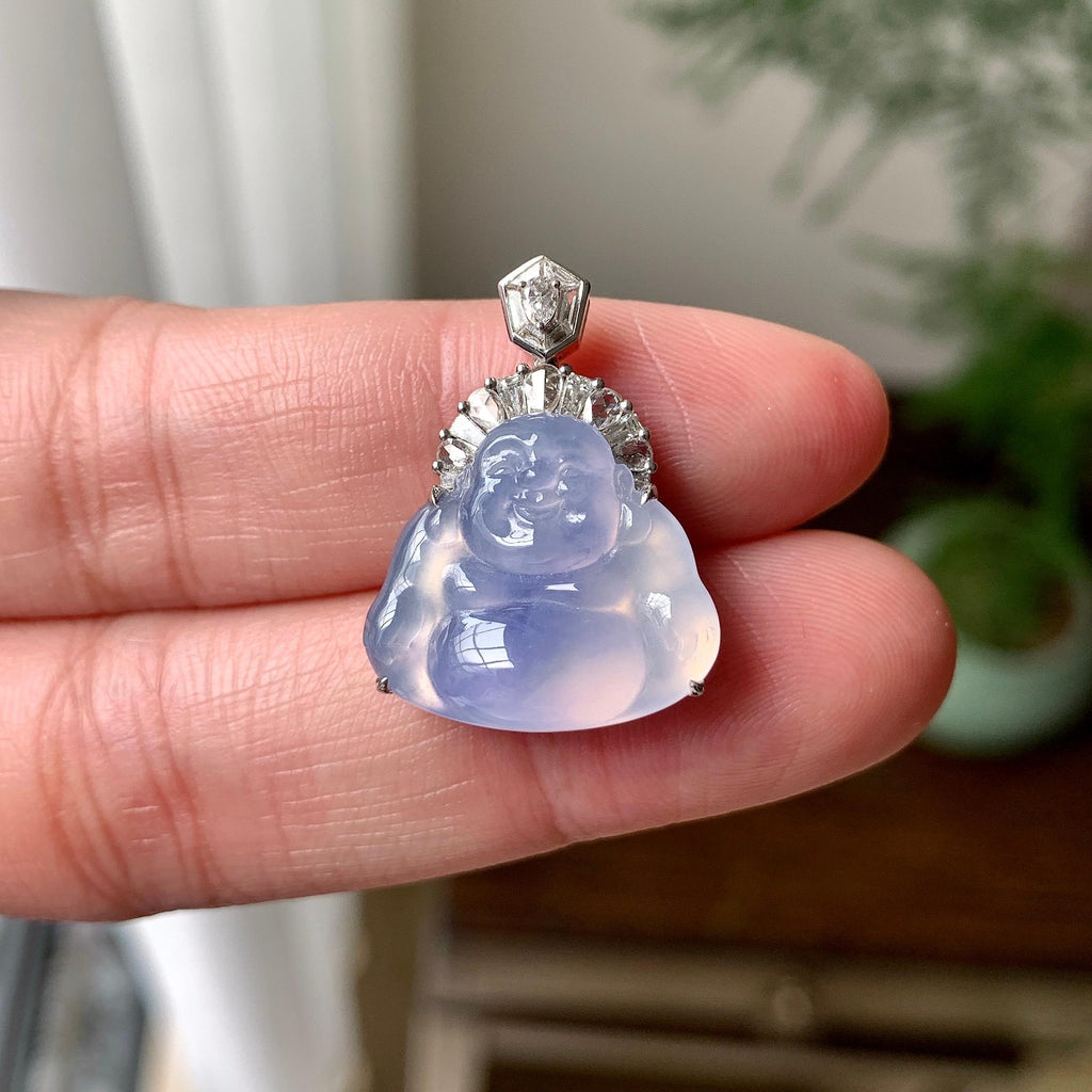 18K金钻镶糯冰种紫罗兰佛公吊坠（yc257223）