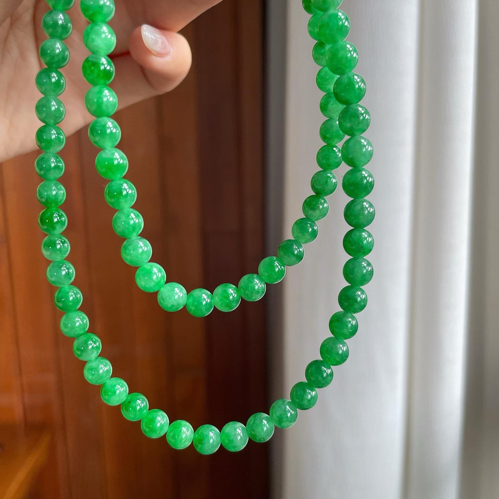 糯冰满绿翡翠珠串项链（yc266466）