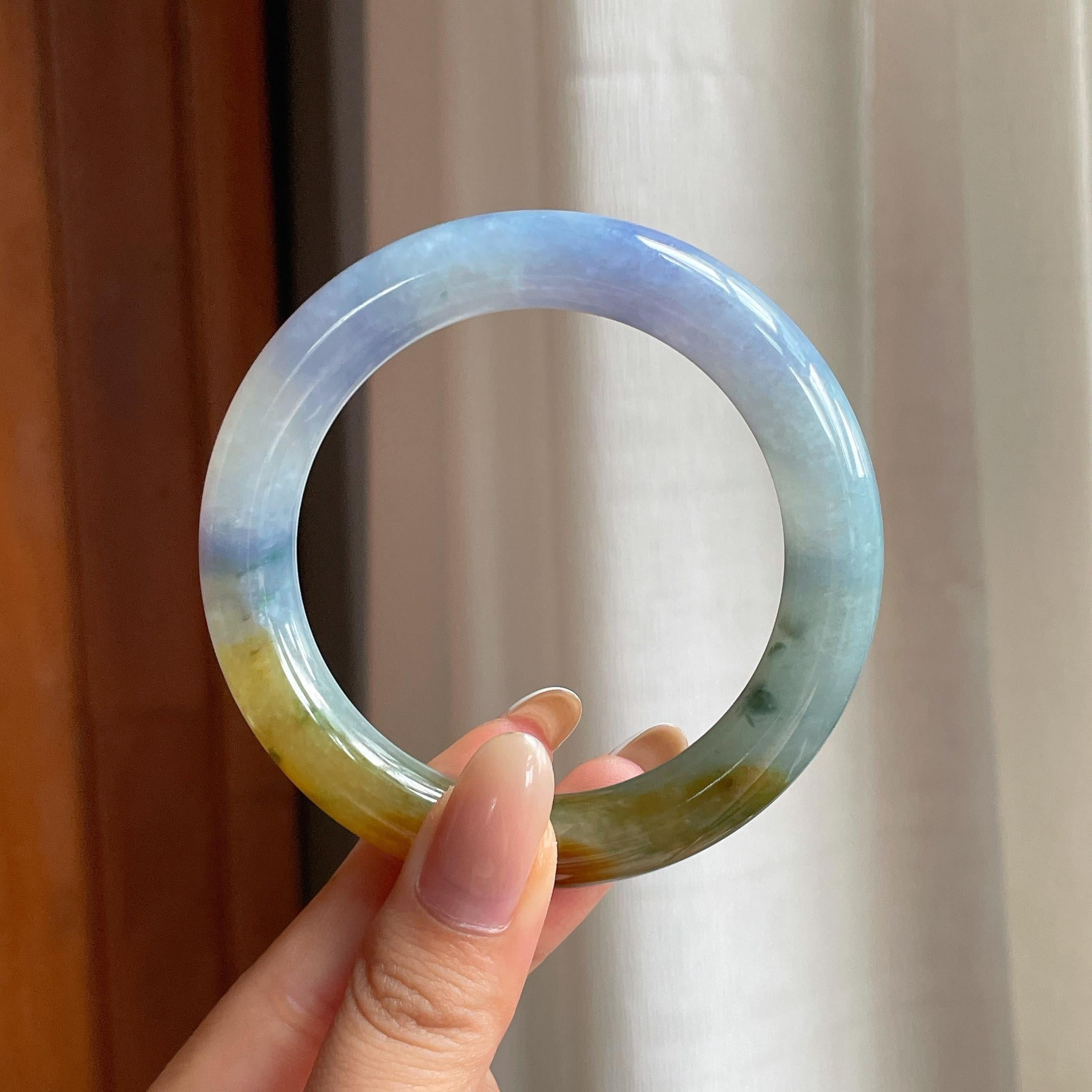 糯冰特色翡翠圆条手镯（56mm)（yc417014）
