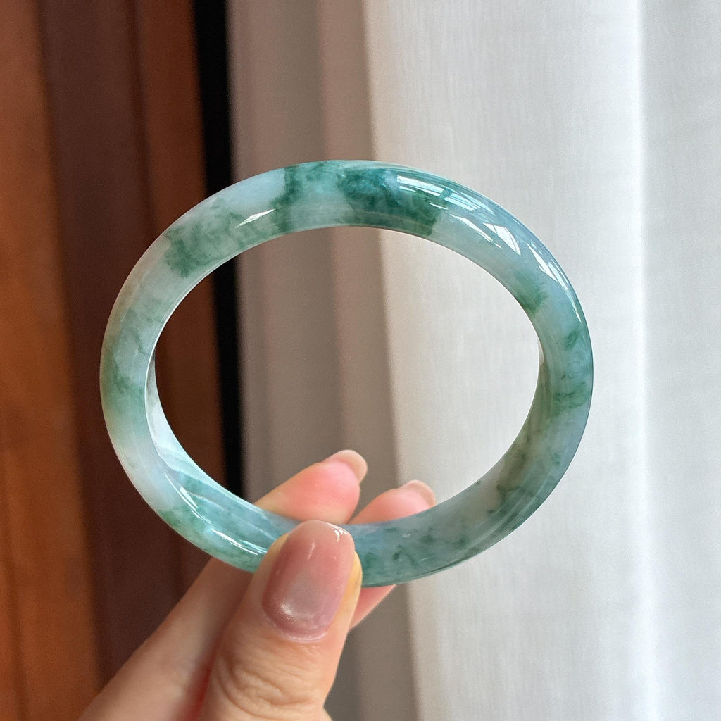 糯冰飘花翡翠平安镯（57.4mm)（yc424340）