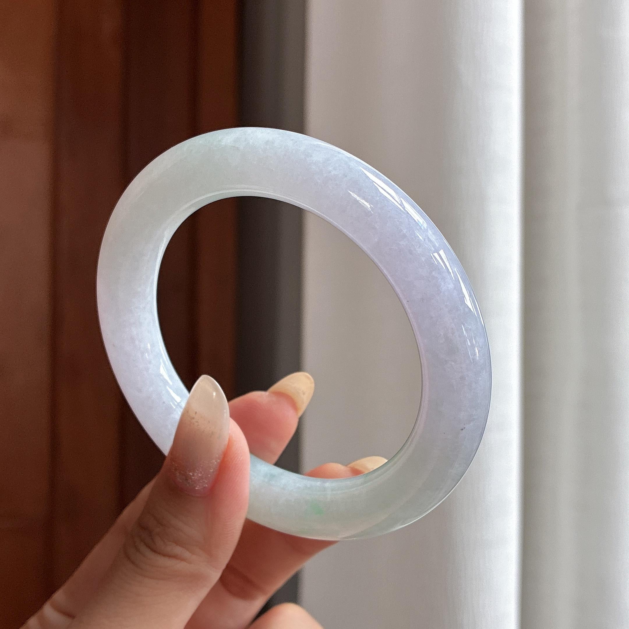 糯冰春带彩圆条手镯 57圈 天然缅甸A货翡翠（yc486956）