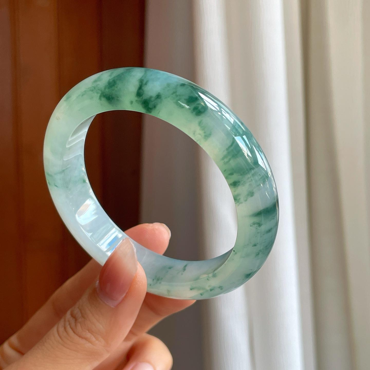 冰种飘花翡翠平安镯（56mm）（yc310934）