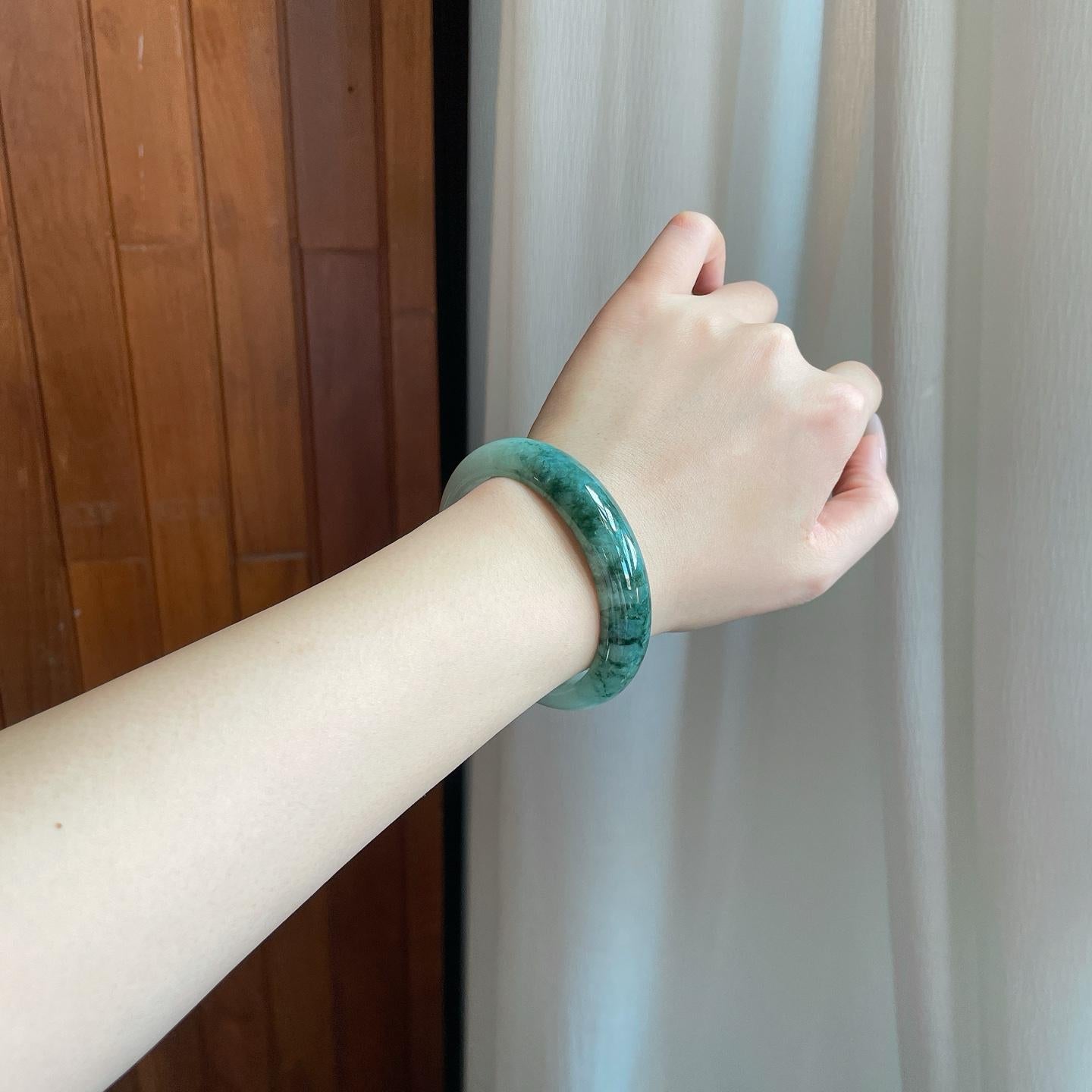 细糯冰半山半水翡翠平安镯（57mm）（yc272885）