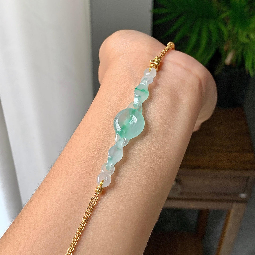 金包银镶冰种飘绿平安扣手链（yc220702）