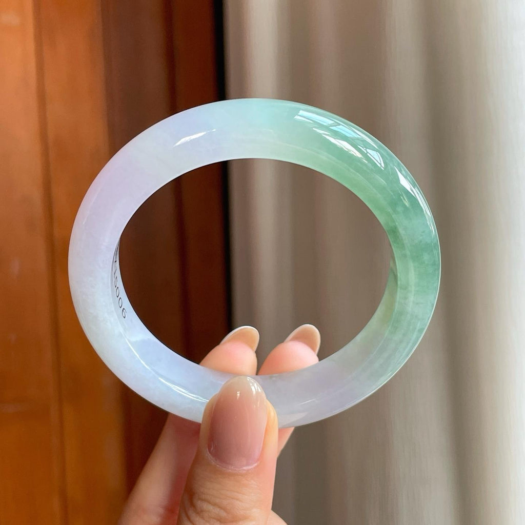 糯冰春带彩翡翠平安镯（55.2mm)（yc374041）