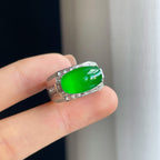 铜托冰玻种满绿翡翠马鞍戒指（yc289685）