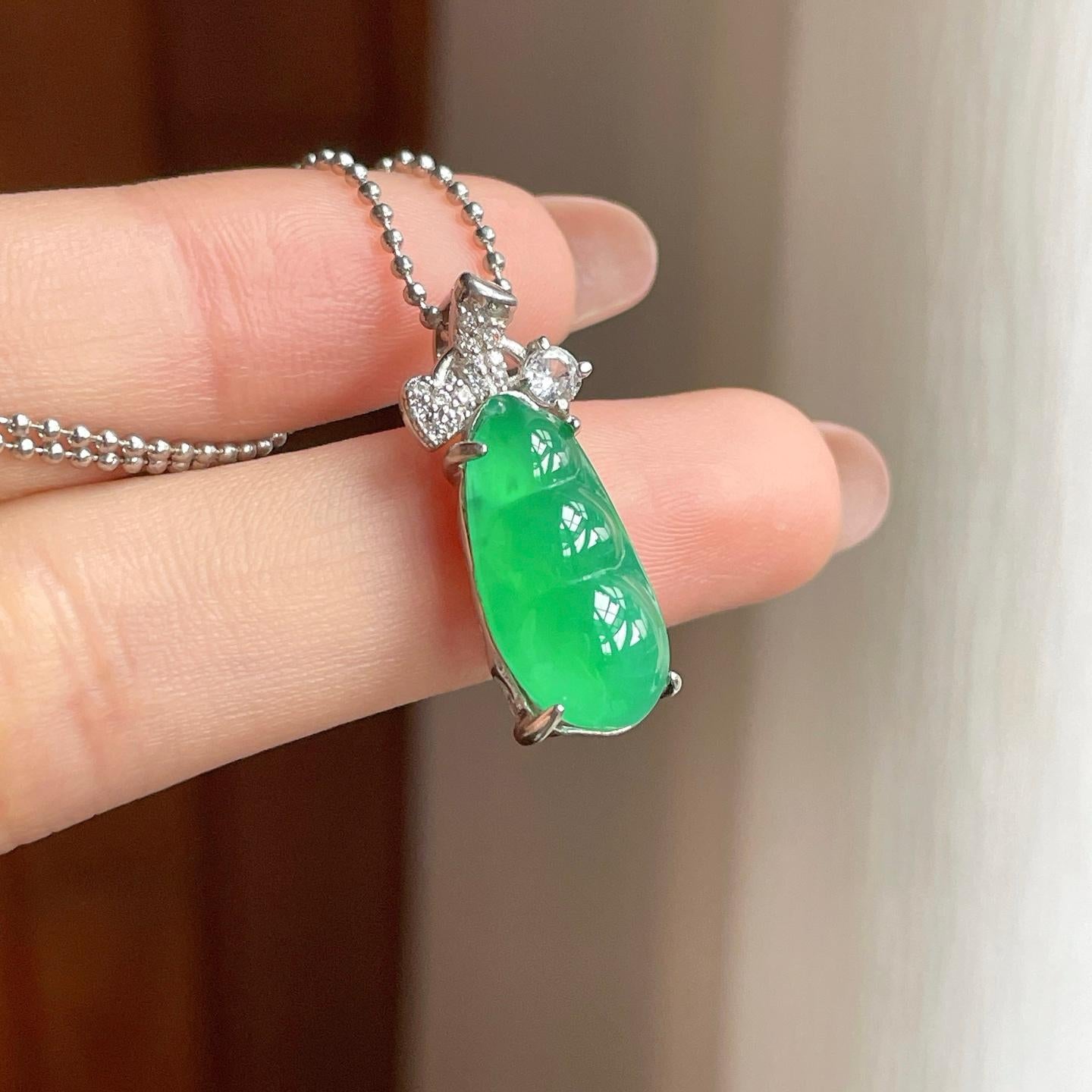 S925银镶冰种满绿翡翠豆子（yc352473）