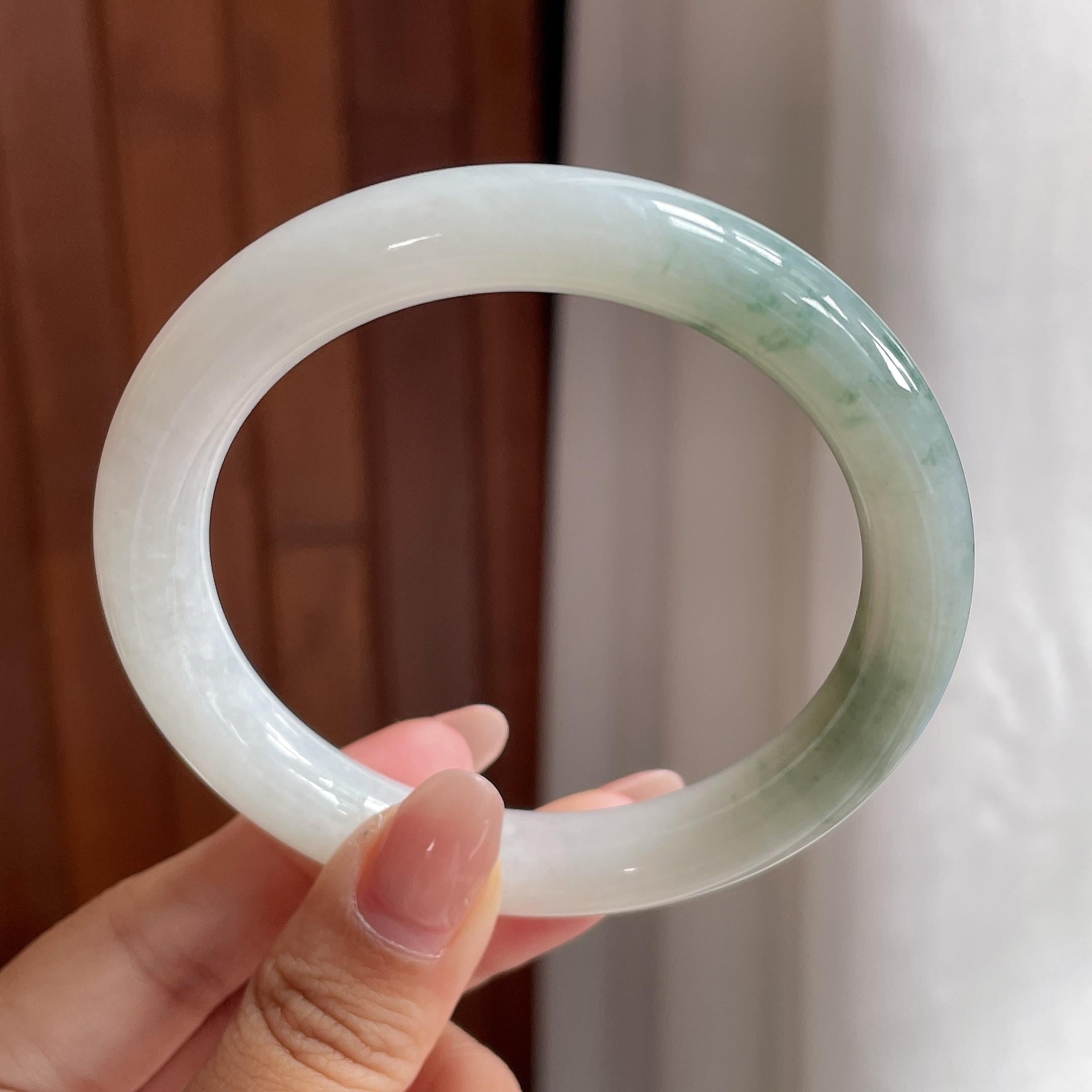 细糯冰飘花圆条手镯 57圈 天然缅甸A货翡翠（yc693797）
