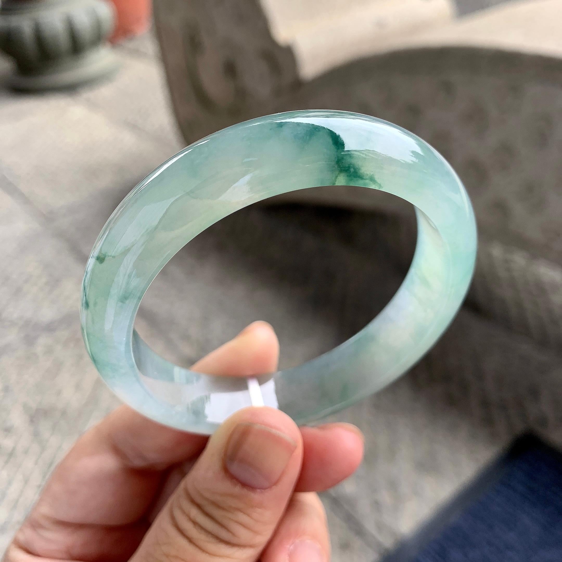 糯冰种飘花平安镯（56mm）（yc228513）