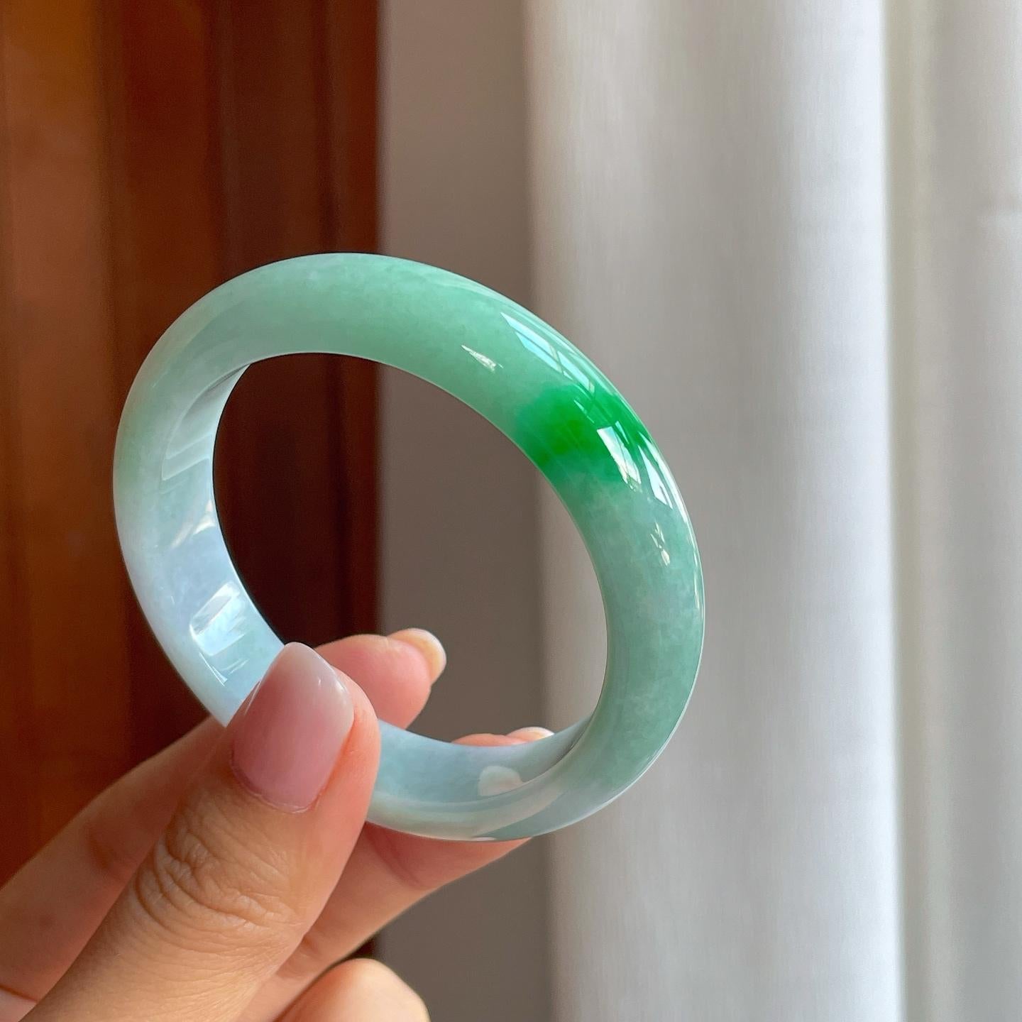 糯冰带色翡翠平安镯（52.8mm)（yc386423）