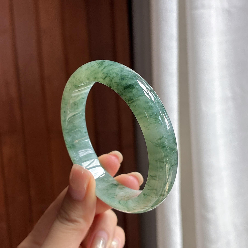 糯冰飘花正圈平安镯 55圈 天然缅甸A货翡翠（yc484810）