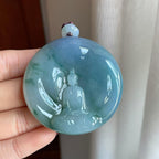 糯冰蓝底飘花翡翠自在观音（yc304976）
