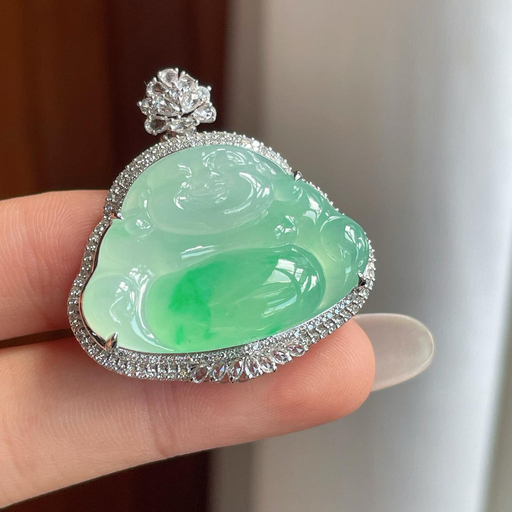 18k金钻镶冰种带色翡翠佛公（yc261336）