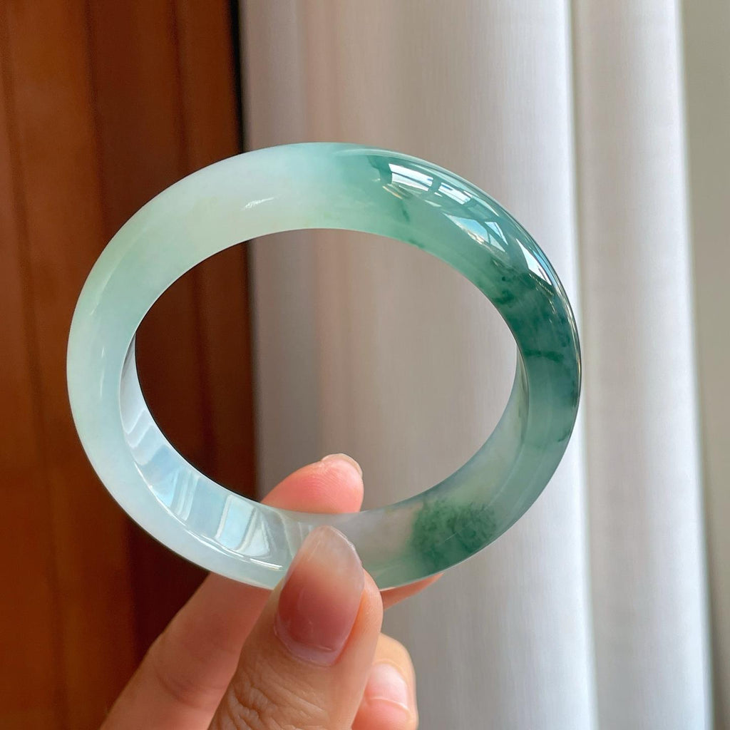 冰种飘花翡翠平安镯（56.7mm)（yc313032）