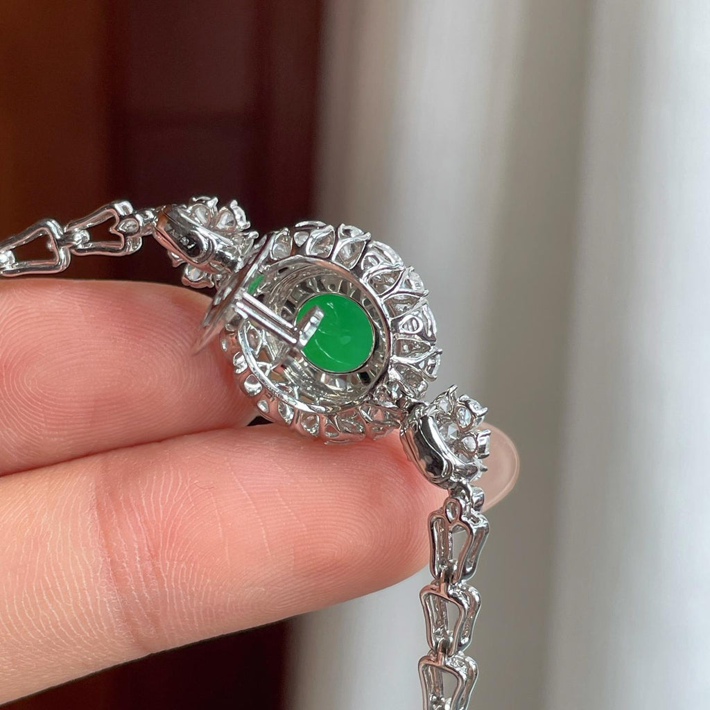 18k金镶冰种满绿翡翠蛋面（两用款）（yc247167）