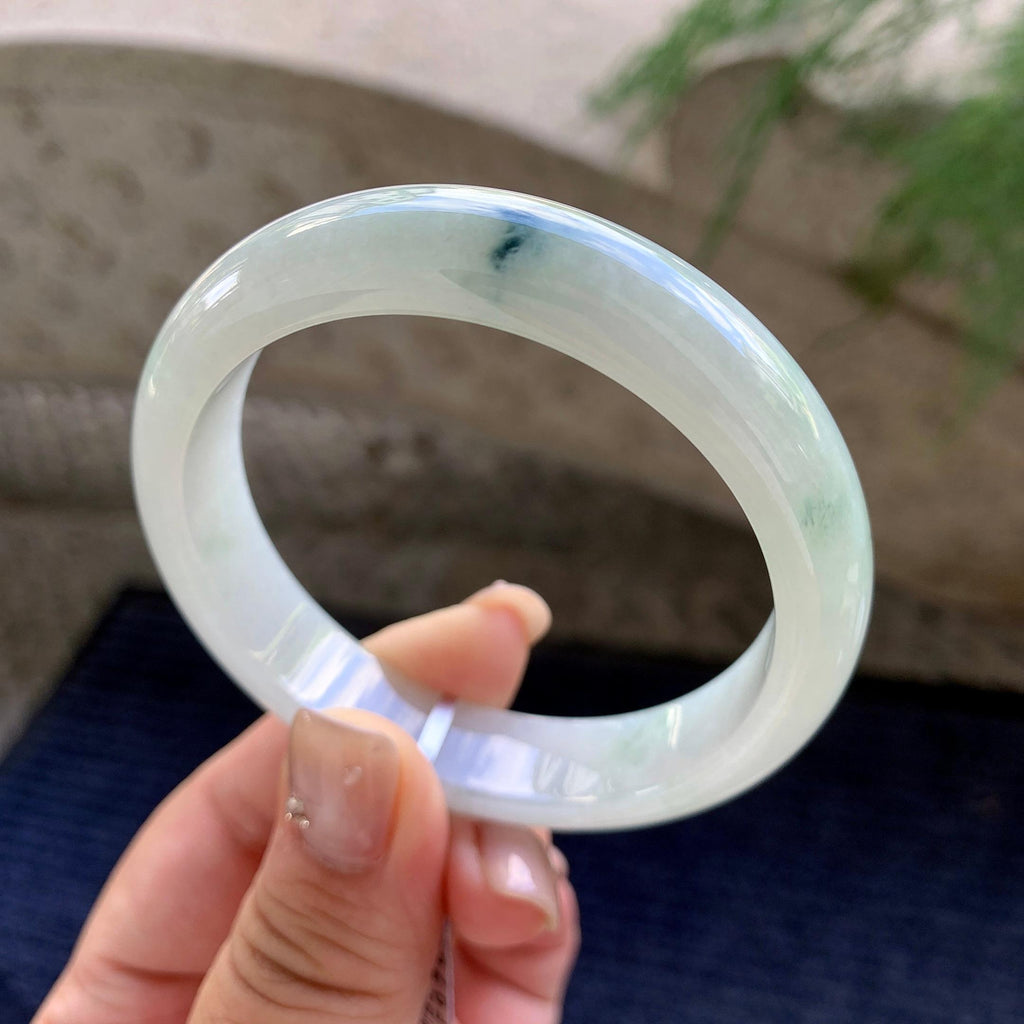 细糯种飘蓝花正圈平安镯  55圈口  天然缅甸A货翡翠（yc457004）