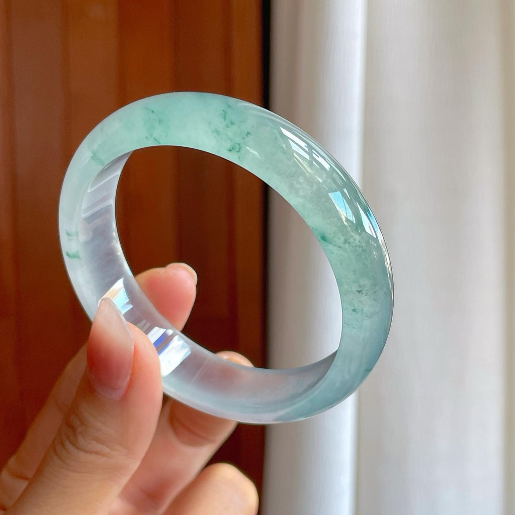 冰玻种飘花翡翠平安镯（57.5mm）（yc312261）