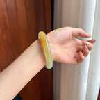 冰种晴底飘黄翡翠圆条手镯 56圈 天然缅甸A货翡翠（yc441476）
