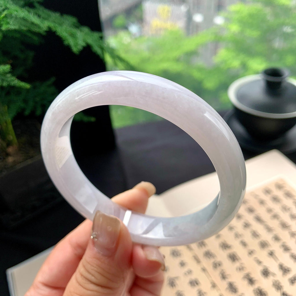 大圈口 细糯种淡紫罗兰正圈平安镯 61.2圈口 天然缅甸A货翡翠（yc473083）