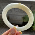 大圈口     细糯种飘黄翡圆条手镯58.6圈     天然缅甸A货翡翠（yc387359）