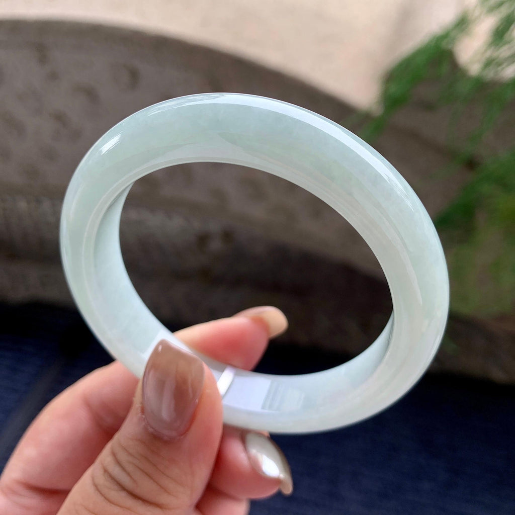 糯种淡晴底正圈平安镯  54.7圈口  天然缅甸A货翡翠（yc433540）