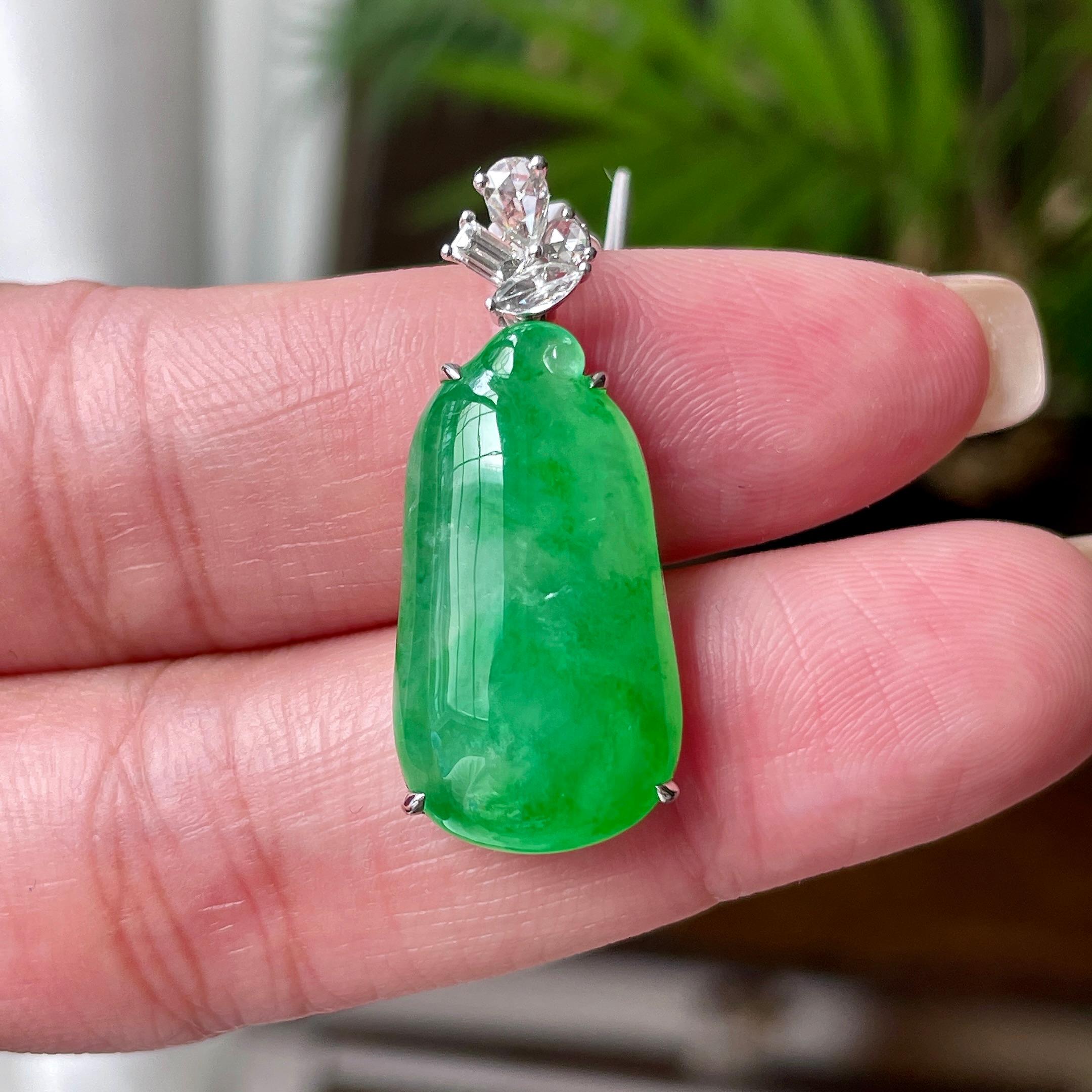 18K金镶糯冰种翠绿福瓜吊坠  天然缅甸A货翡翠（yc457103）