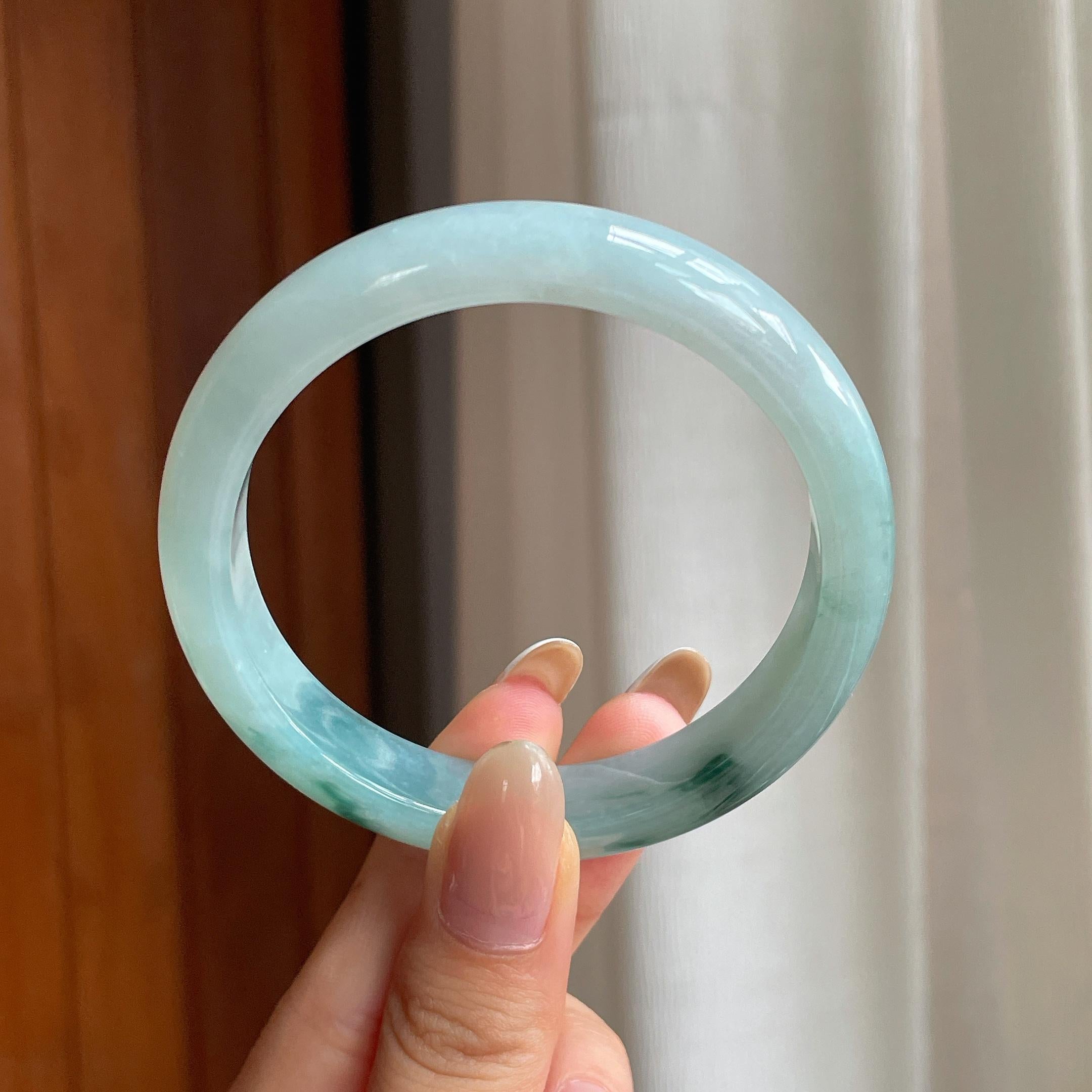 糯冰飘花翡翠平安镯（57.3mm)（yc416963）