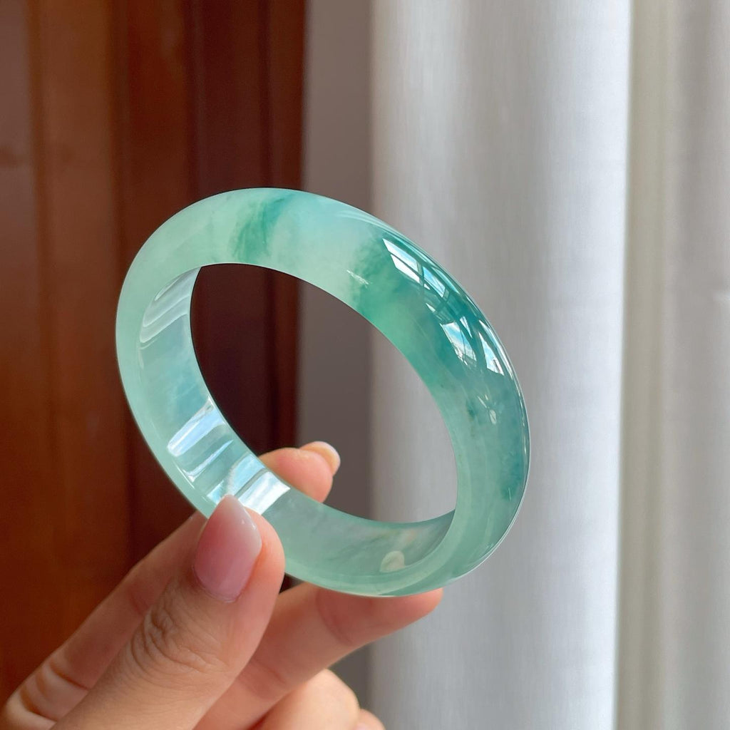 冰种飘花宽版翡翠平安镯（58mm)（yc382346）